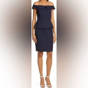 Ted Baker Laetita navy blue off shoulder peplum dress TB sz 5 USA size 12